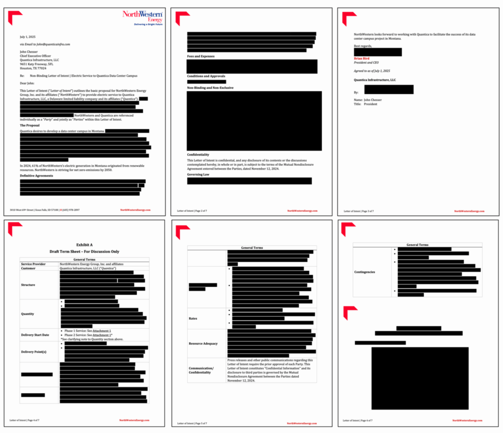 Redactions in documents related to data centers from NorthWestern Energy.
